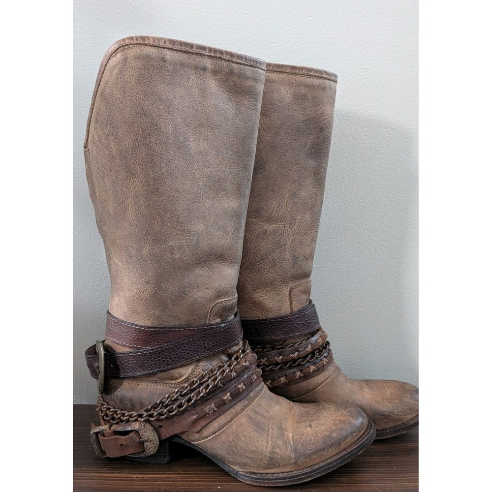 FREEBIRD by STEVEN Knox Boots MID-CALF Handmade Leather Tan Brown Women Size 8